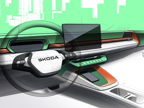 Skoda Epiq interieur schetsen hero mobiel